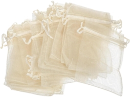 Saquinhos De Organza Bege Pequenos, 100 Unidades, 8x10cm, Com Cordão.