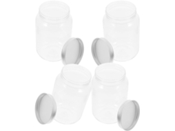 Conjunto De 4 Potes Plástico Transparente Com Tampa Alumínio