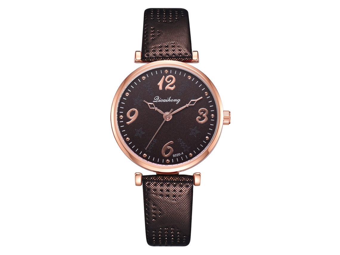 Relógio de Pulso Feminino Estilo Casual com Pulseiro Pu Ajustável e Movimento de Quartzo Marrom
