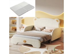 Cama Casal Ursinho, Sofá-cama Infantil, Lateral Extensível, Veludo Bege (140x105cm 140x200cm), Colchão Espuma Branca