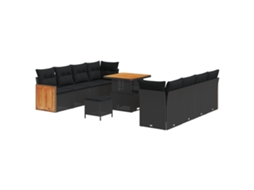 Conjunto 11 Conjunto De Sofá De Jardim Vidaxl Preto Vime Pe (231 X 62 X 85 Cm)