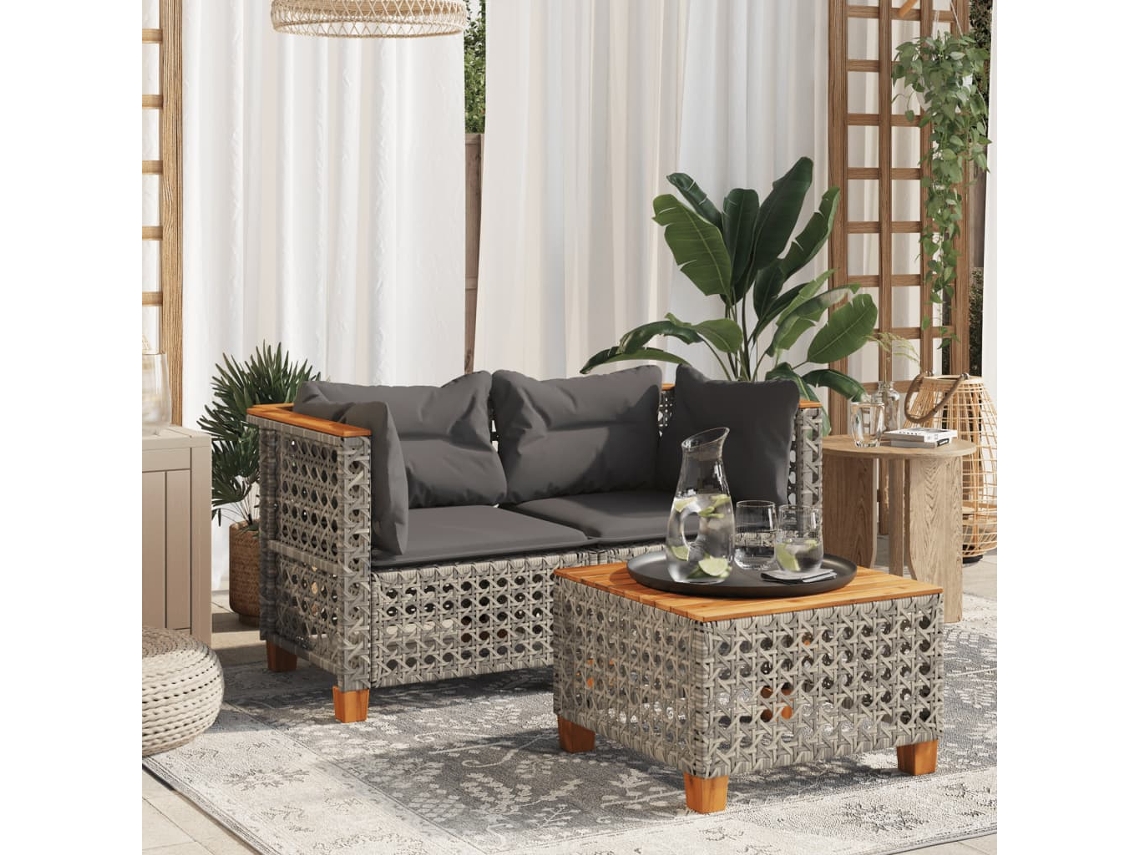 Vidaxl Sofás De Canto P/ Jardim C/ Almofadões 2 Pcs Vime Pe Cinzento