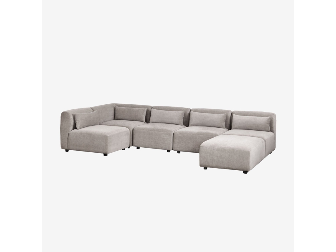 Sklum Sofá Modular De Canto De 5 Peças Com Puff Fogler Poliéster                       Bombazina Toupeira Claro