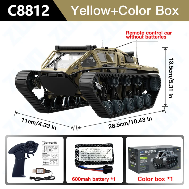 (amarelo) Tanque De Esteiras Com Controle Remoto, Modelo De Simulação, Brinquedo Infantil