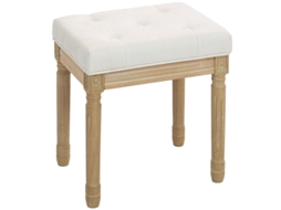 Banqueta Linho Banco Estofado Pés Madeira 42x32x46,5 Cm Bege
