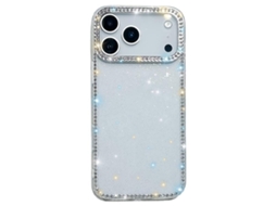 Capa Para Iphone 17 Pro Com Borda De Strass - Branca Com Glitter