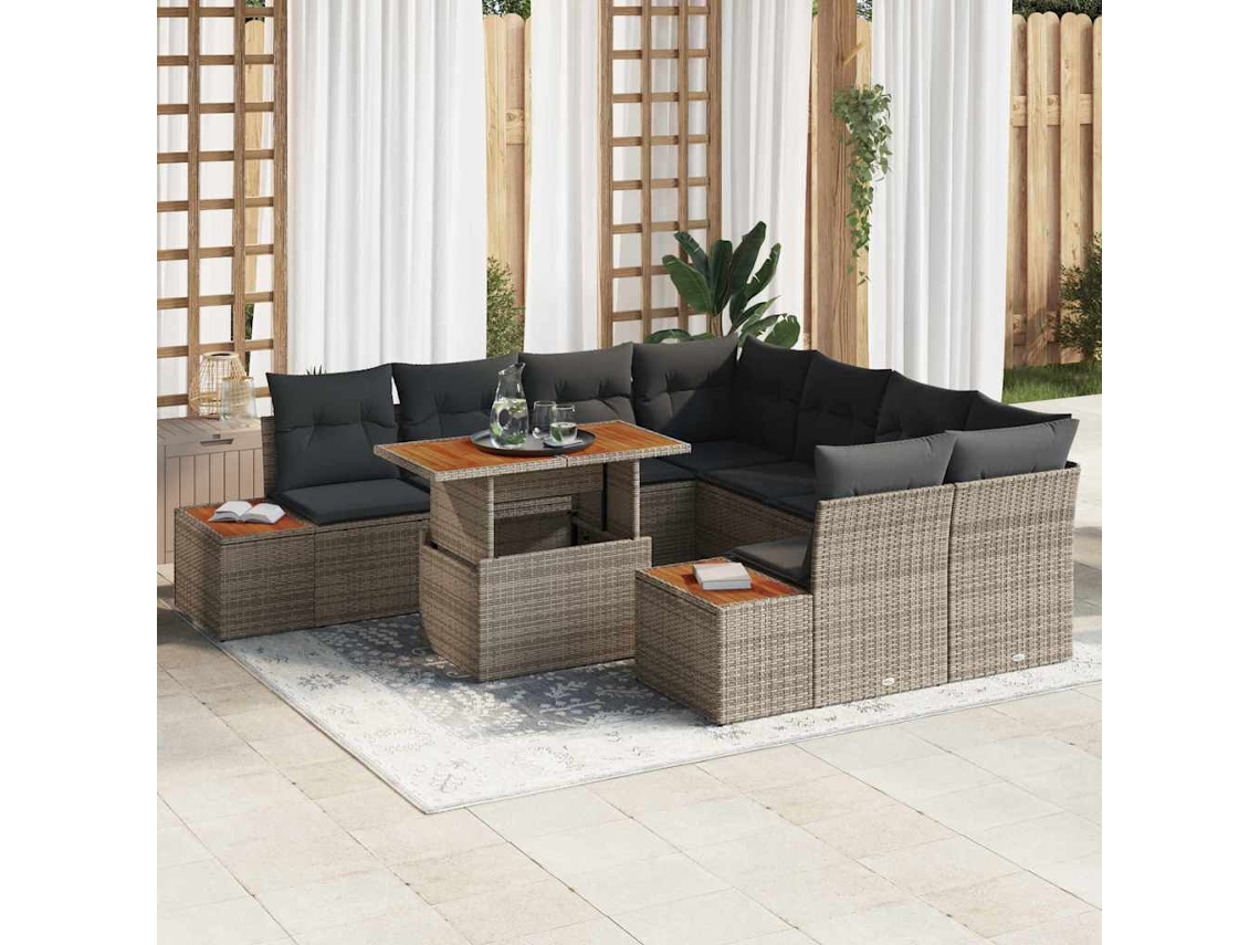 Vidaxl Conjunto De Sofá De Jardim 9 Unid. Cinzento Vime Pe