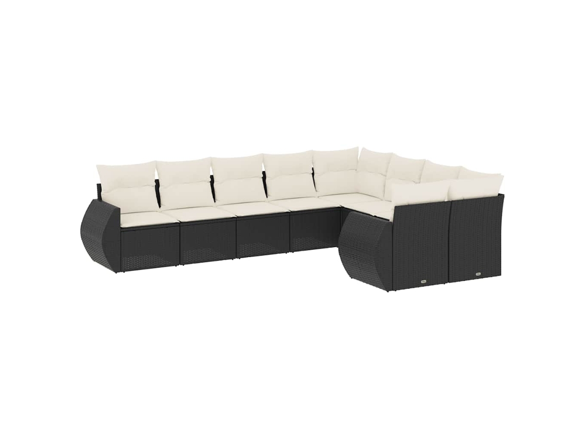 Conjunto de 9 Sofás para Jardim com Almofadões Vime Pe Preto MAISON EXCLUSIVE (9 pcs)