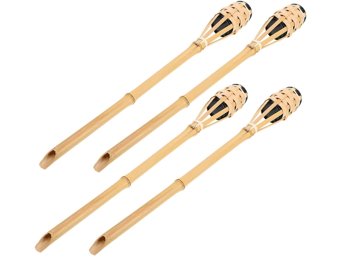 Conjunto De 4 Tochas De Bambu À Prova De Vento Para Jardim, Ideais Para Decoração E Iluminação Externa.