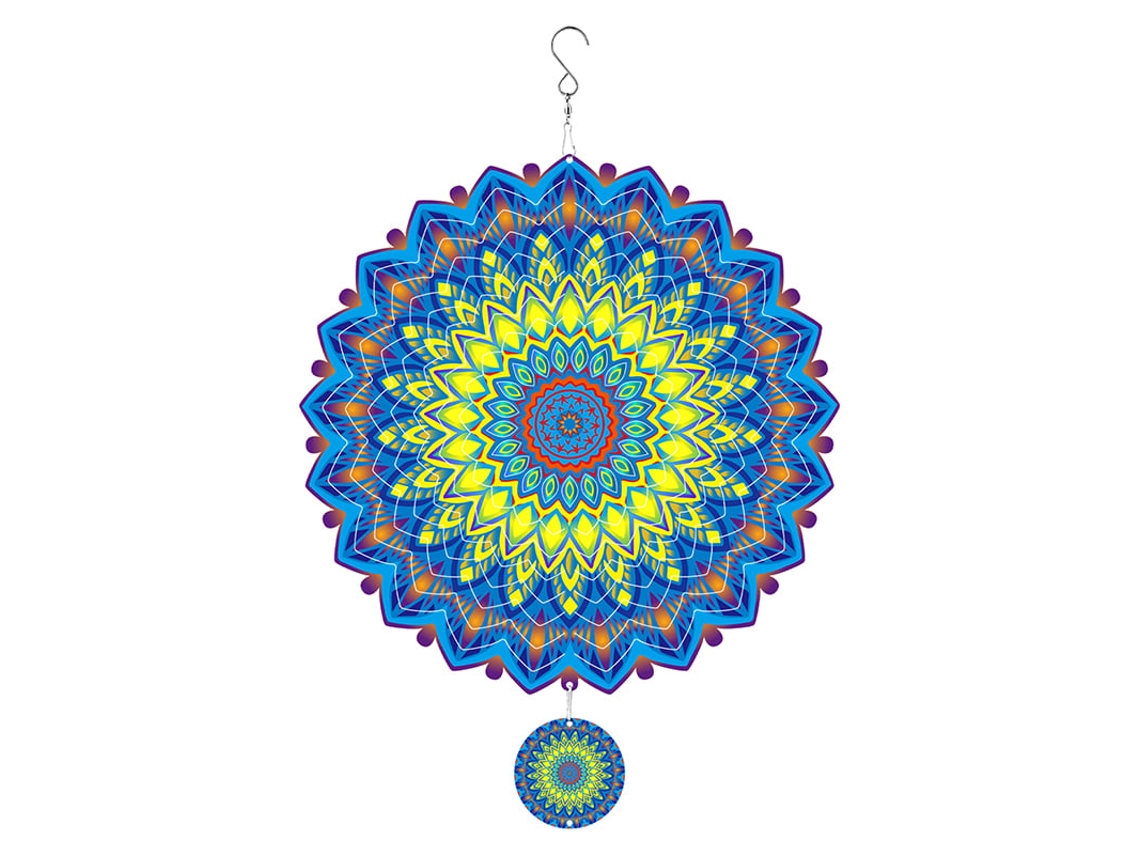 Sino de Vento Mandala Giratório 3d, Amarelo e Azul BRILVIBERA