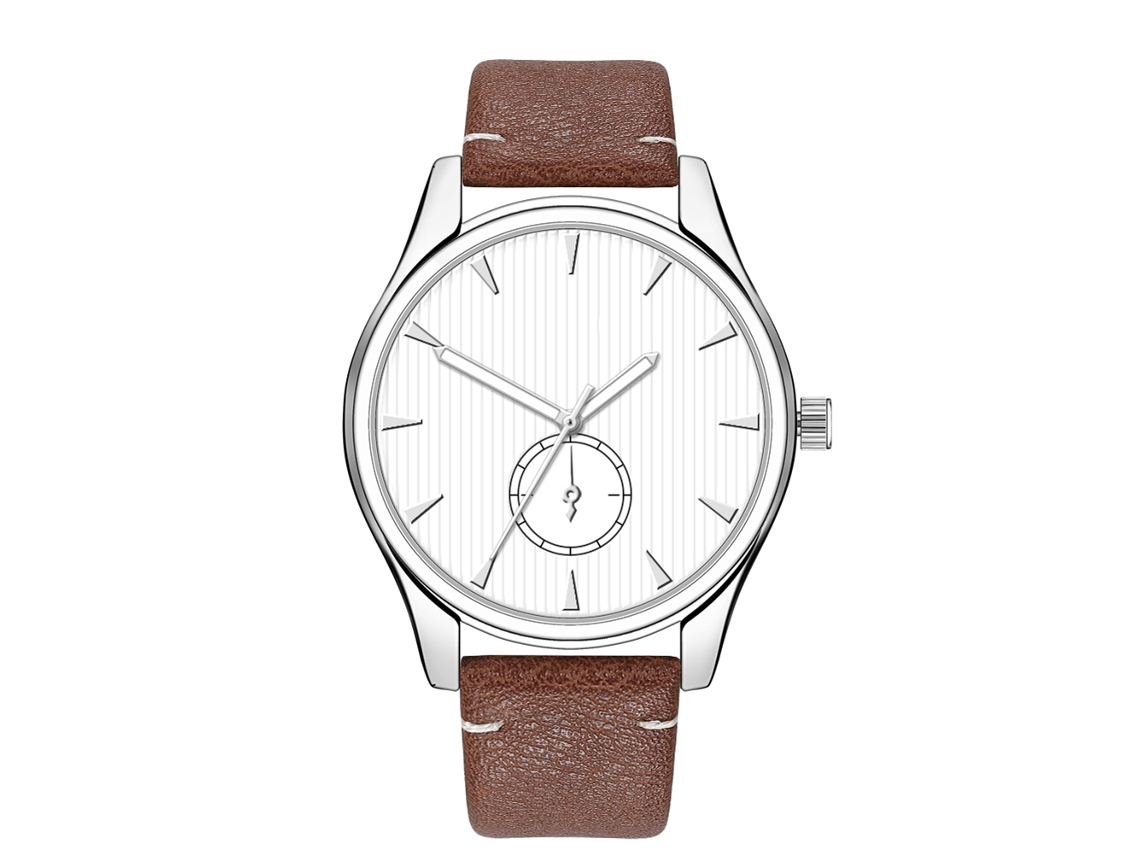 Relógio Masculino de Moda Simples Pulseira de Couro Pu Dial Redondo Quartzo Café