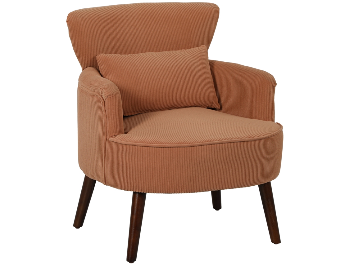 Poltrona Moderna, Estofada Com Almofada Lombar, Pernas Madeira Borracha, Laranja