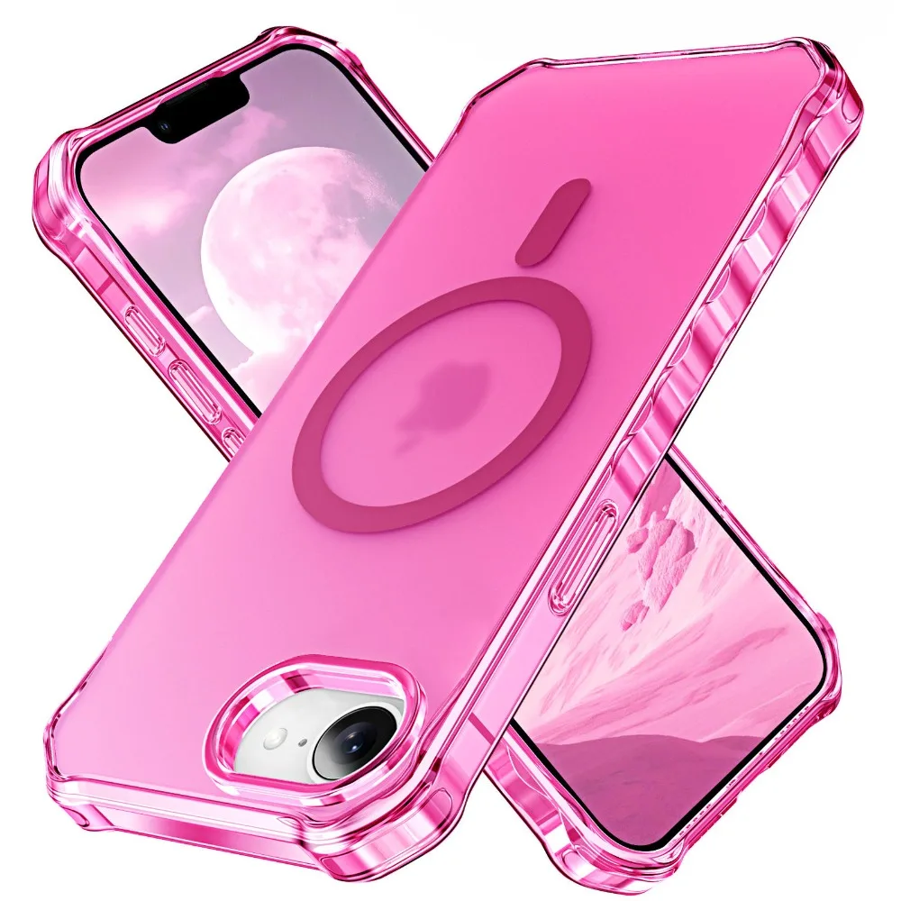 (rosa, Iphone 14) Capa Protetora Magnética, Compatível Com Magsafe, Antiderrapante E Resistente A Impactos, Material Pctpu