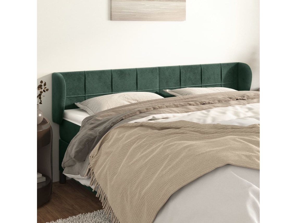 Cabeceira De Cama C/ Abas Veludo 203x23x78/88cm Verde Escuro Pangshiyuan