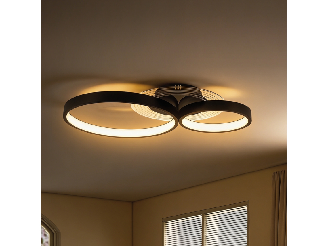 Plafoniera Led Moderna 3 Anéis,40w,temperatura de Cor Regulável,preto BTFORUS