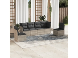 Vidaxl 6 Pcs Conj. Sofás Jardim Com Almofadões Vime Pe Cinzento-claro