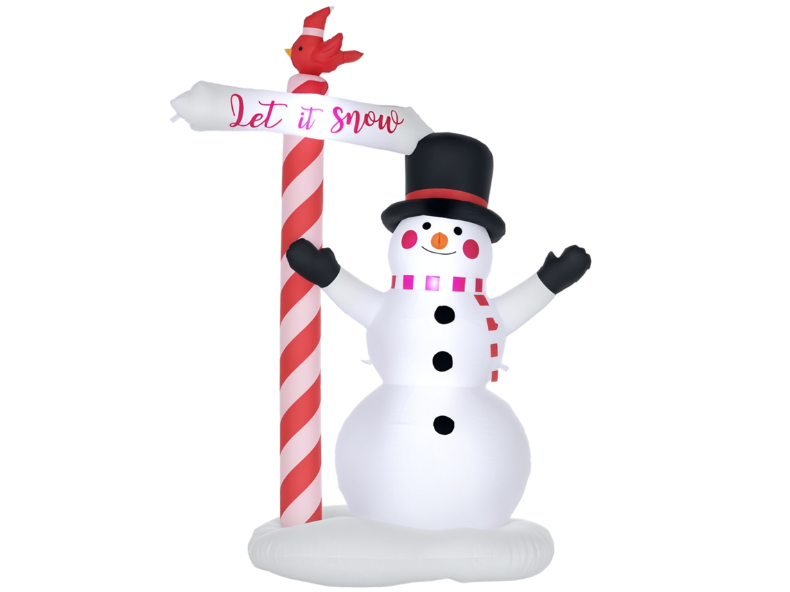 Boneco Neve Inflável 213cm com Placa 3 Led, Poliéster À Prova D'água Branco