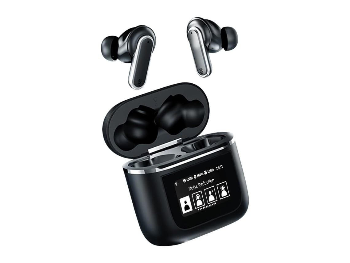Auriculares Sem Fios Bluetooth 5.4 Som Hi-fi Cancelamento De Ruído Microfone Para Chamadas Display Led/lcd Transparente Lurelia