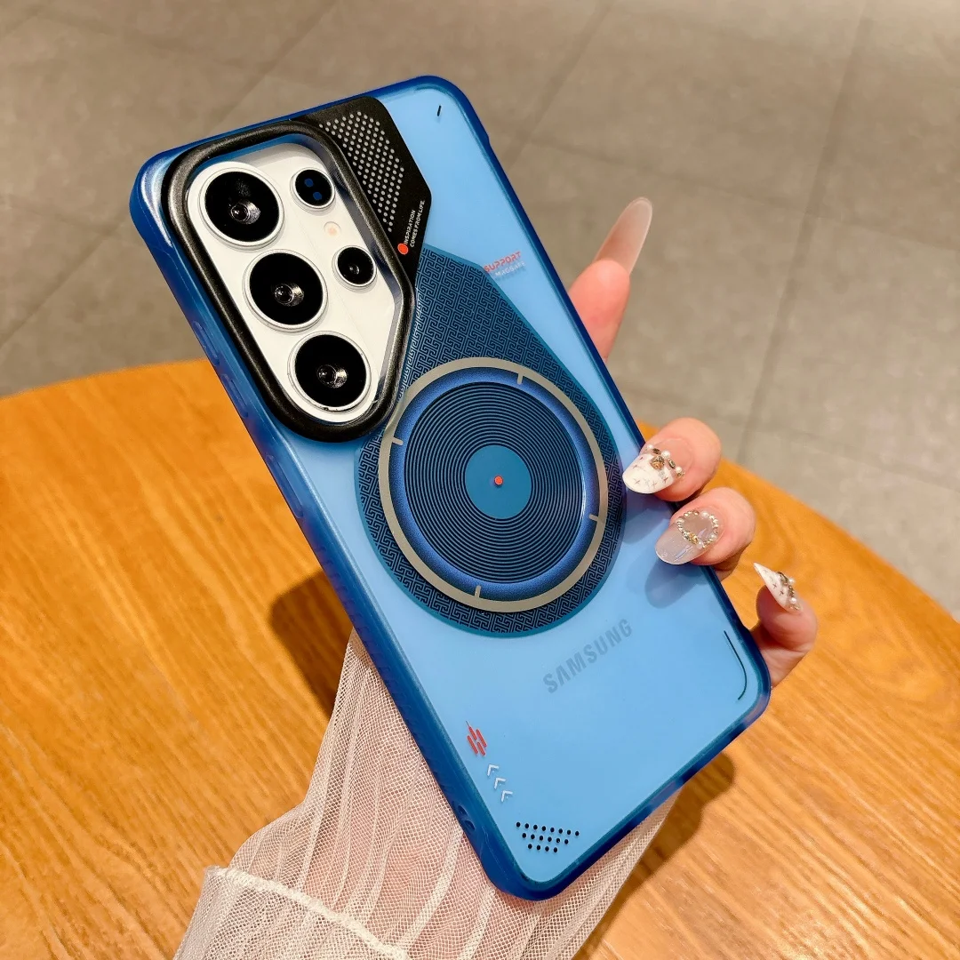 Capa Transparente Fosca Para Celular (azul S24ultra) Com Suporte, Compatível Com Proteção Magnética Contra Impactos.