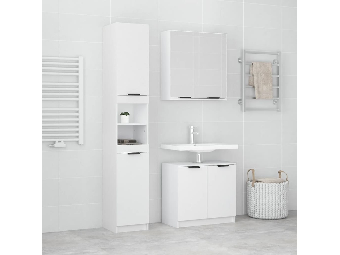 Vidaxl 3 Pcs Conjunto Móveis Casa De Banho Madeira Processada Branco