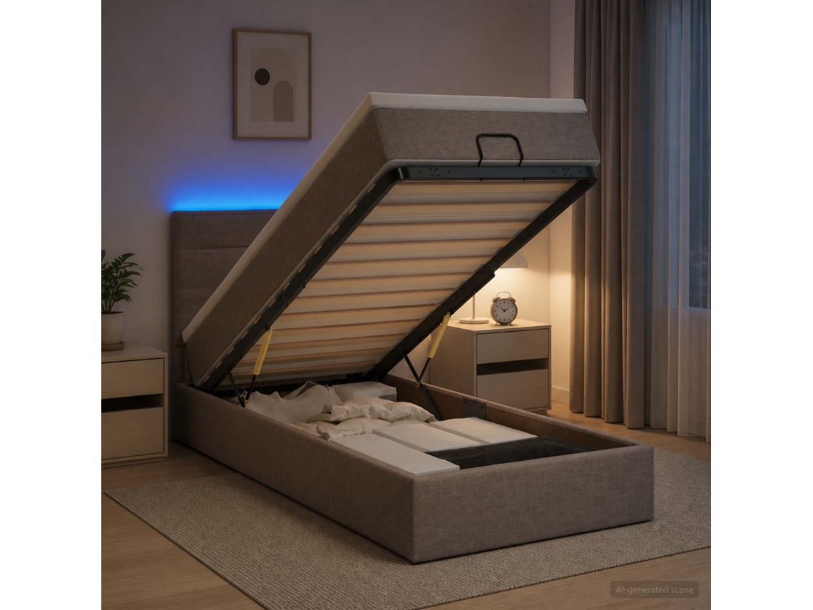Vidaxl Cama Ottoman Com Colchão E Led Cinzento-acastanhado 80 X 200 Cm