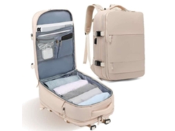 Mochila De Viagem De Mulher Capacidade Compartimento Funcional Nylon Bege (x20 Cm)