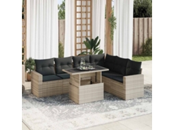 Vidaxl 7 Pcs Conj. Sofás Jardim com Almofadões Vime Pe Cinzento claro