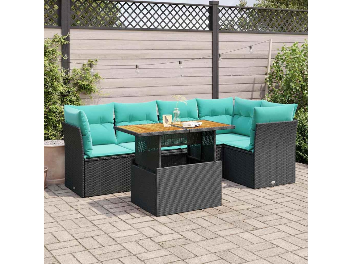 Vidaxl 6 Pcs Conjunto Sofás De Jardim C/ Almofadões Vime Pe Preto