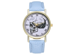 Reloj De Cuarzo Unisex Con Correa De Cuero Pu Skull Patrón Números Romanos Azul Claro