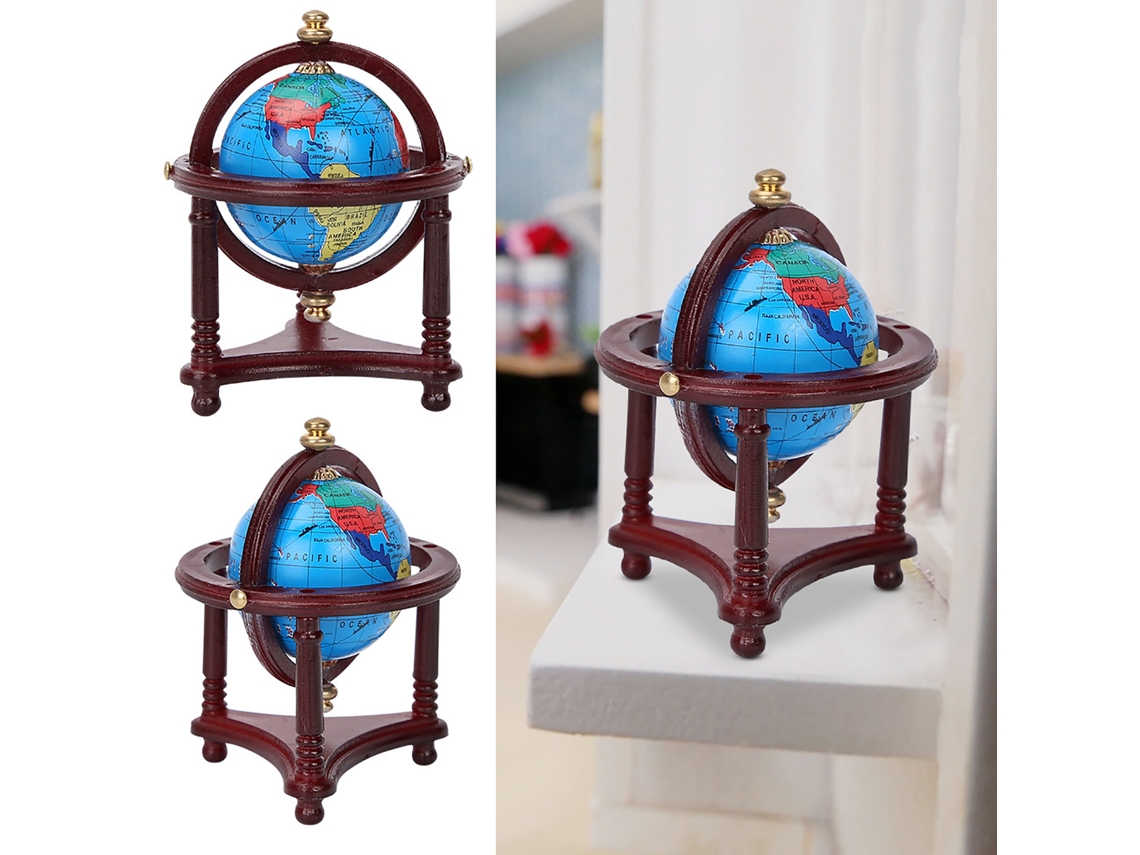 Primerox globo Mini Giratório Decorativo para Casa de Bonecas em Escala 1/12 Madeira Rosa