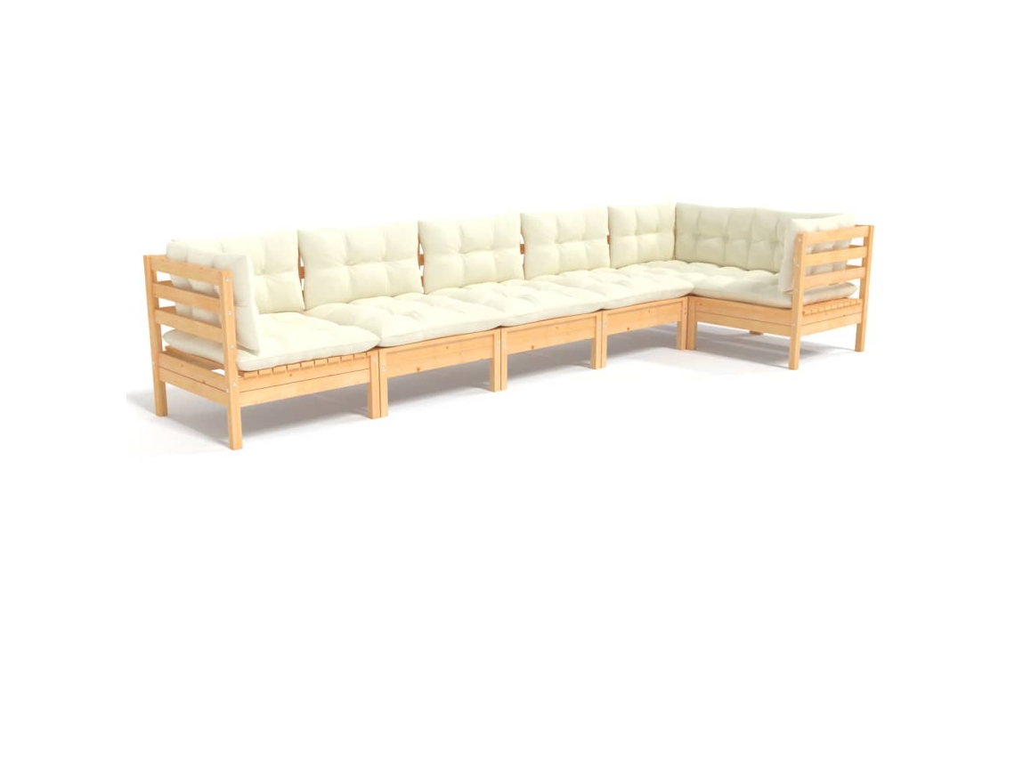 Conjunto de 6 Lounge de Jardim com Almofadões Cor Creme Pinho MAISON EXCLUSIVE