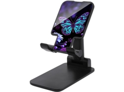 Suporte Dobrável Para Celular Com Base Antiderrapante Estampa De Borboletas E Flores Roxo