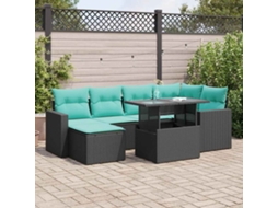 Vidaxl 7 Pcs Conjunto Sofás Jardim C/ Almofadões Vime Pe/acácia Preto