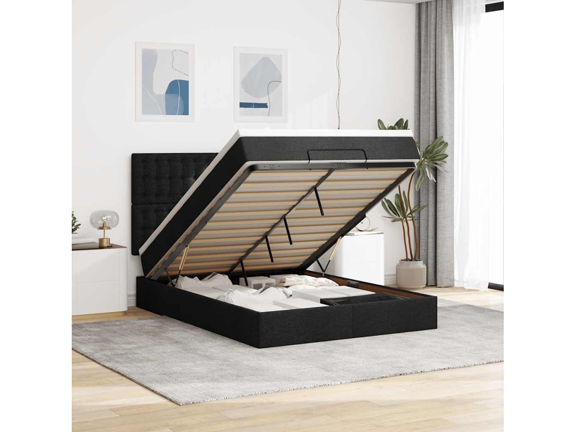 Vidaxl Estrutura De Cama Otomana Com Colchão 140x200 Cm Tecido Preto
