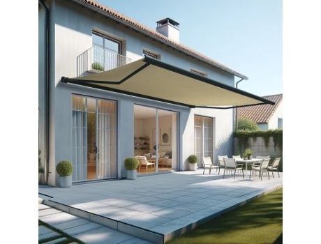 Toldo Coffre Hevoa Cinza Antracite 6,00x3,50 Motorizado com socorro telecomando - Tela Bege