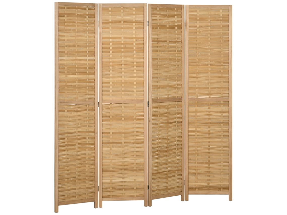 Paravente Bambu 4 Peças 160x170cm Cor Natural Dobrável Para Sala Quarto
