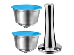 Pack 2 Cápsulas Reutilizável Aço Inox e Compactador para Nescafé Dolce Gusto Genio S Basic