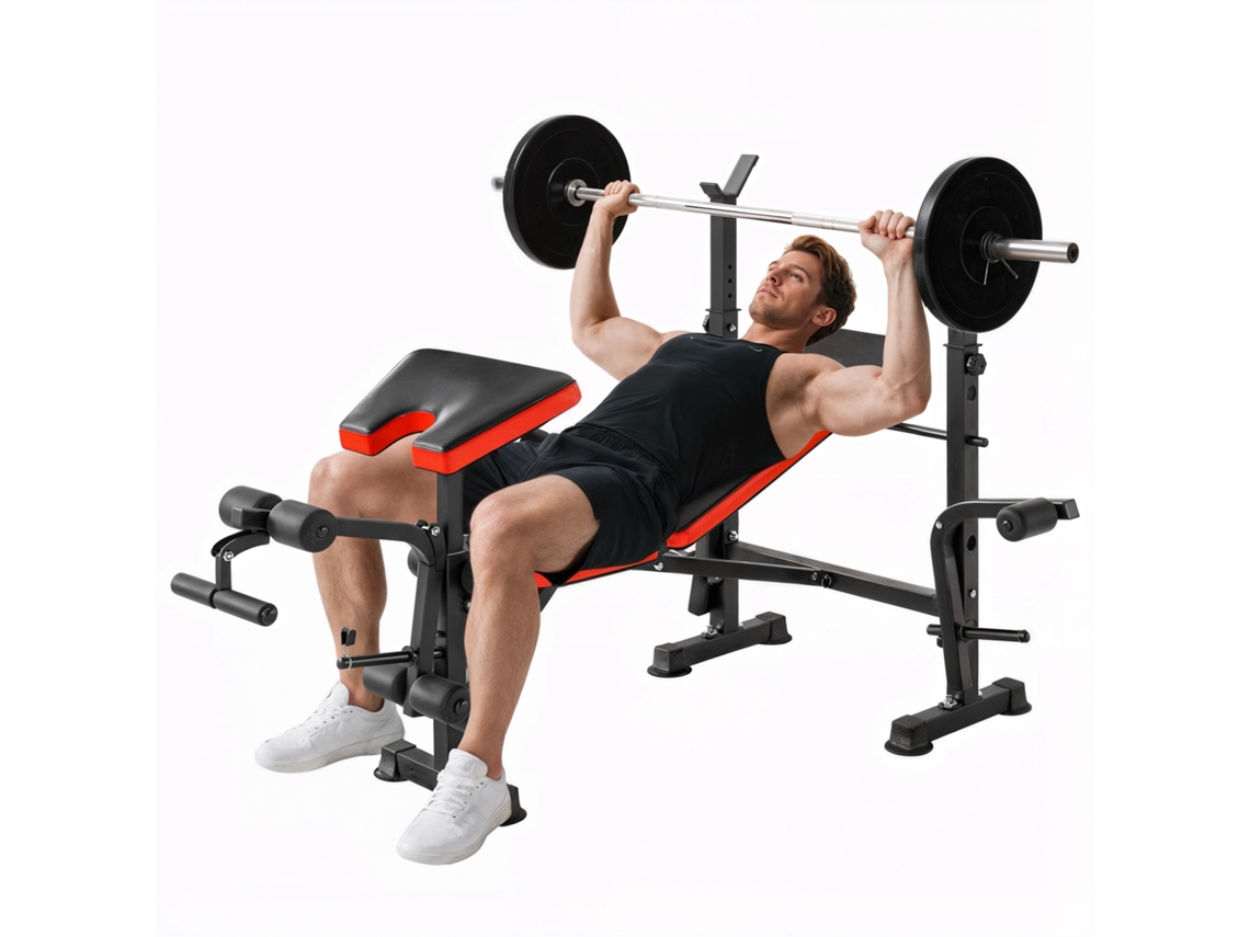 Exercício Completo de Banco de Peso Fitness com Suporte para Halteres, Encosto Ajustável, Aço, 175 X 139 X 127 Cm Preto