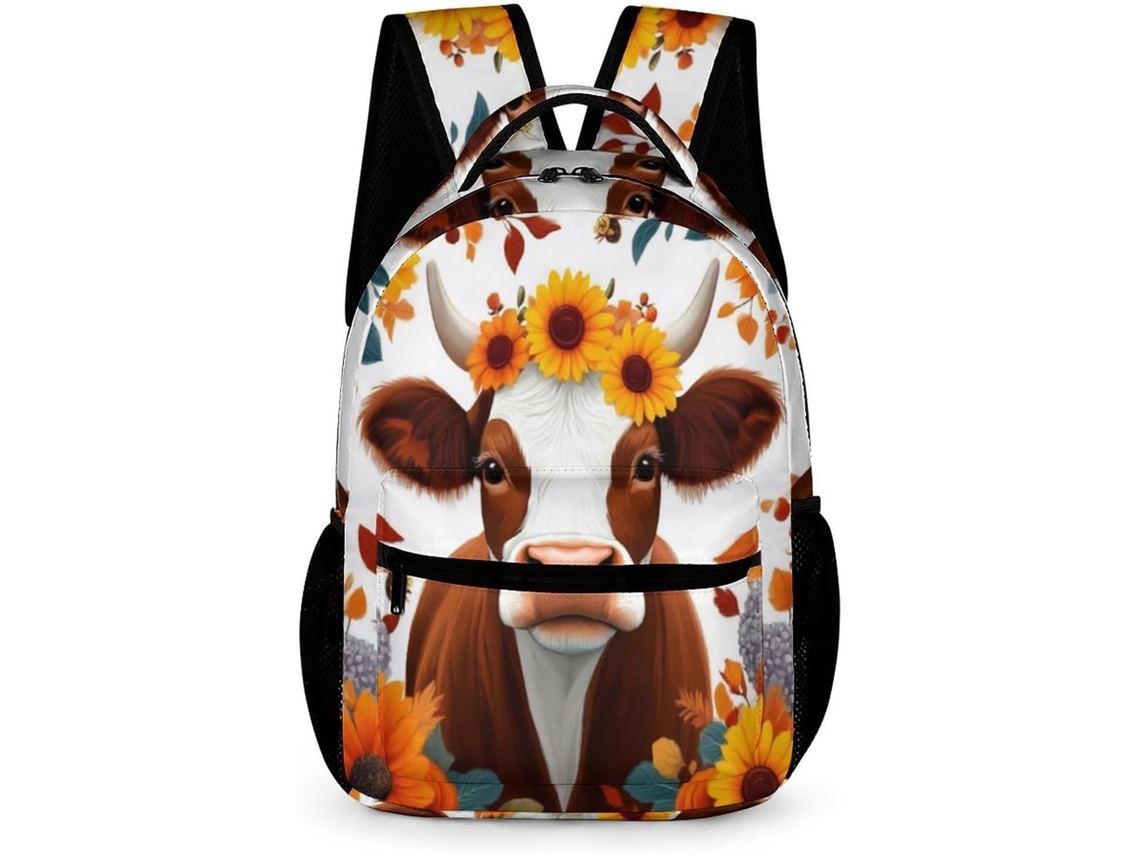 Mochila Escolar Highland Cow Para Meninos Meninas 9 13 Anos, Com Estampa Touro, Cp, Bolso Frontal Prático