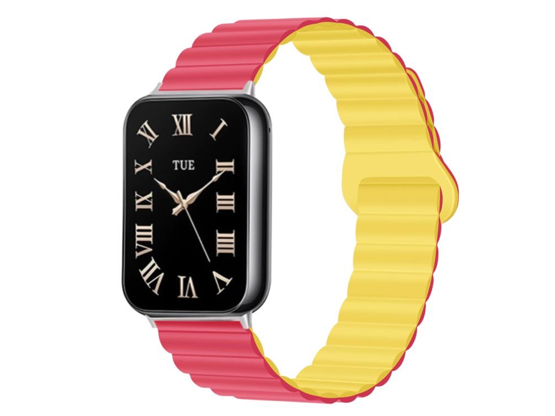 Bracelete para Redmi Watch 6 / 5 / 4 Silicone Magnético Reversível Fecho Duas Cores Magenta + Amarelo Claro XIAOMOYU