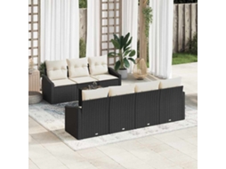Vidaxl Conjunto De Sofás Com Almofada 8 Pcs Preto E Creme Vime Pe
