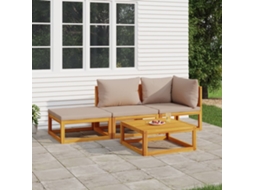 Vidaxl 4pcs Conj. Lounge Jardim Madeira C/almofadões Cinza-acastanhado