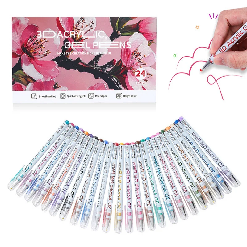 Conjunto de 24 Canetas de Gel Acrílicas 3d, 0 Mm com Tinta de Secagem Rápida para Desenho AQUAFORGE (12/24/36/48 Cores)