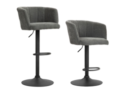 Conjunto 2 Banquetas De Bar Com Encosto Concha, Altura Ajustável, Apoio Para Pés, Base Metálica, Ideais Para Cozinha Ou Sala, Cor Cinza Escuro.