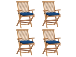 Cadeiras De Jardim C/ Almofadões Azuis 4 Pcs Teca Maciça Dkd Home Decor