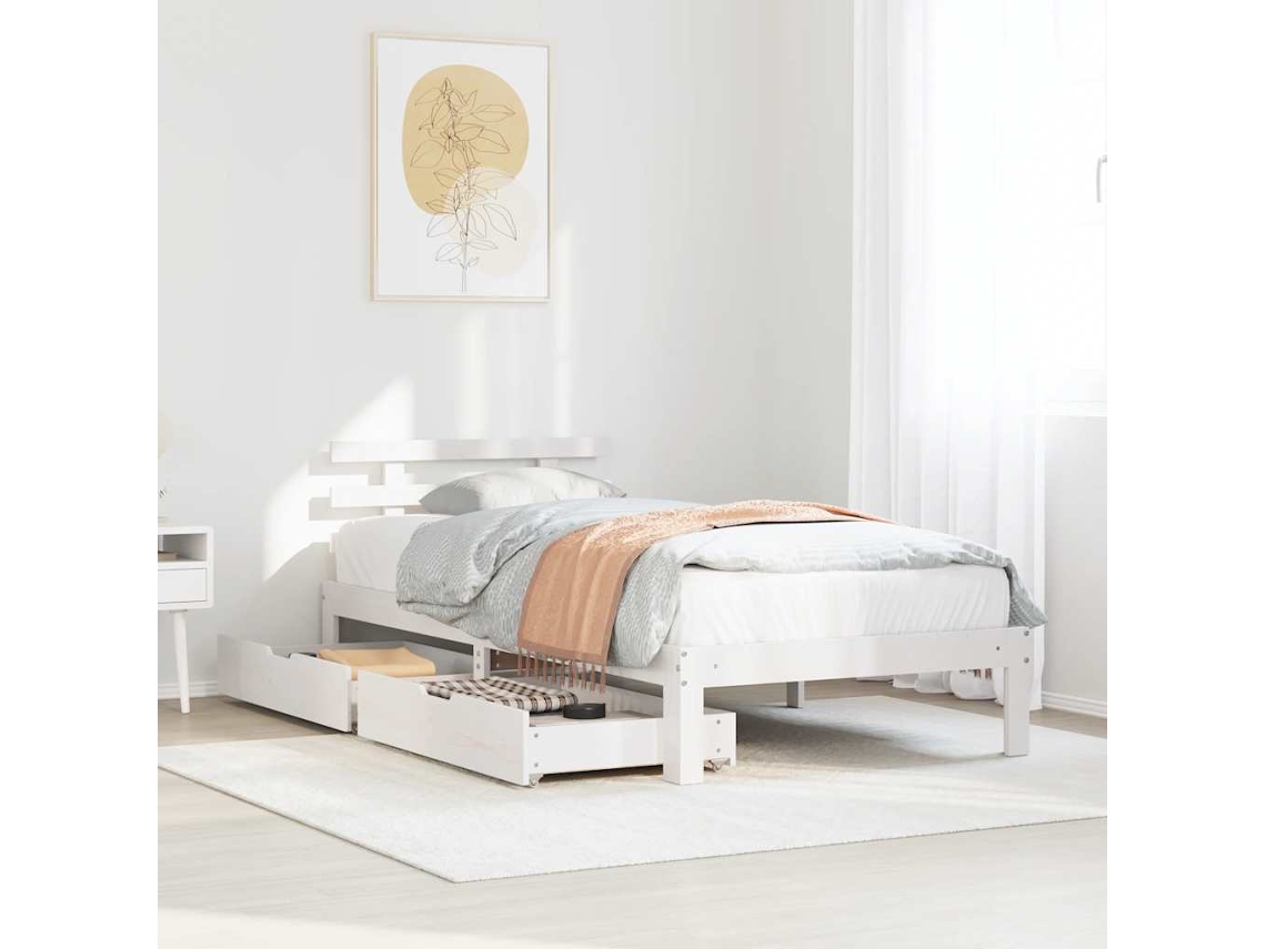 Estrutura De Cama C/ Gavetas 90x200 Cm Pinho Maciço Branco