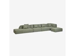 Sklum Sofá Modular De Canto Em 4 Peças Com Chaise Longue À Esquerda E Puff Estofado Cardea Poliéster                       Bouclé Verde Sálvia