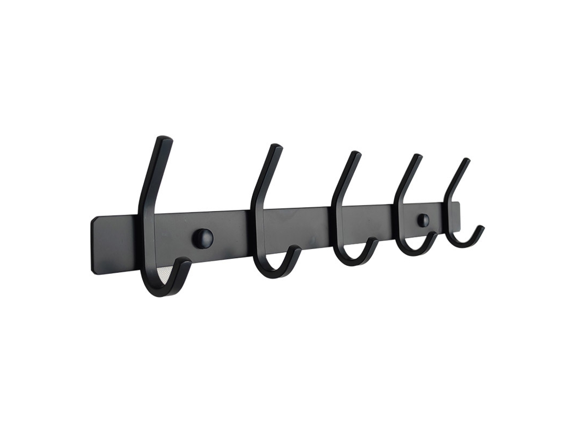 Gancho De Parede Resistente Com 6 Ganchos Duplos, Preto