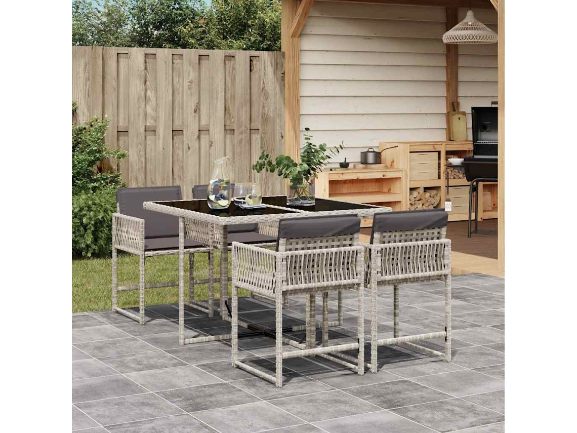 Vidaxl 5 Pcs Conjunto de Jantar P/ Jardim C/ Almofadões Cinzento Claro