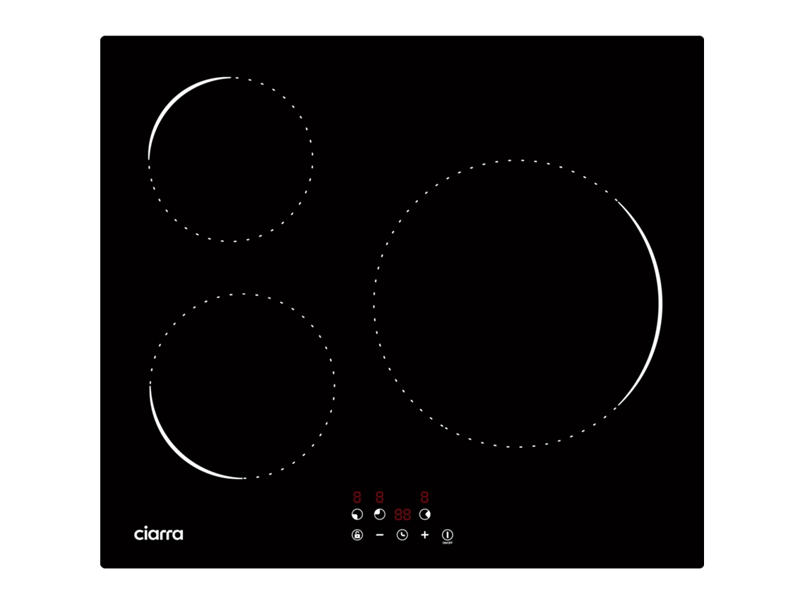 Placa de Indução Ciarra com 3 Zonas 59cm 5600W Temporizador Touch Button AWBIH3-C